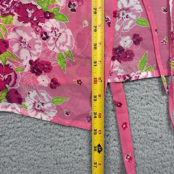 Betsey Johnson Intimates Robe XS/S Pink Floral Ruffle Wrap Babydoll Bath Y2K - Picture 3 of 5